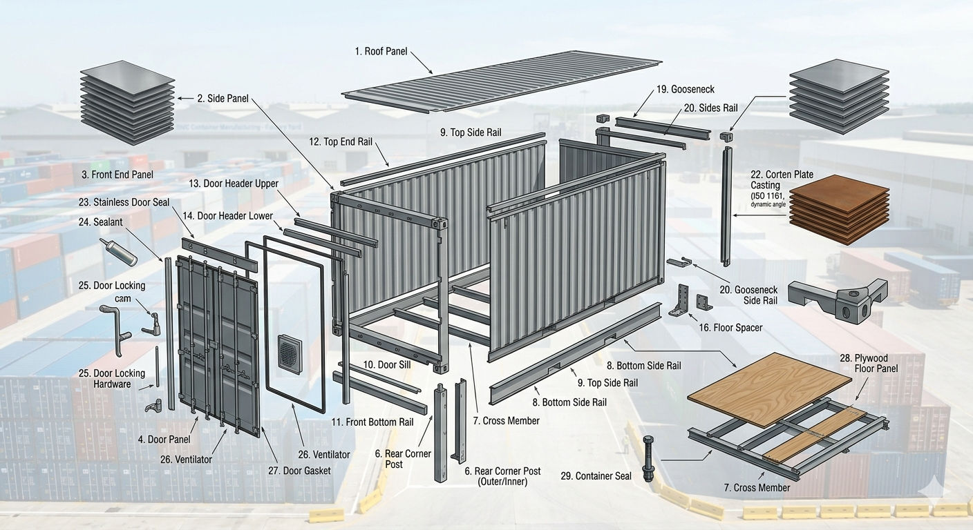 Full set of shipping container spare parts exploded view