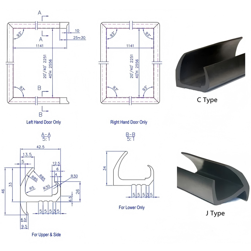 EPDM Container Door Gaskets technical drawing