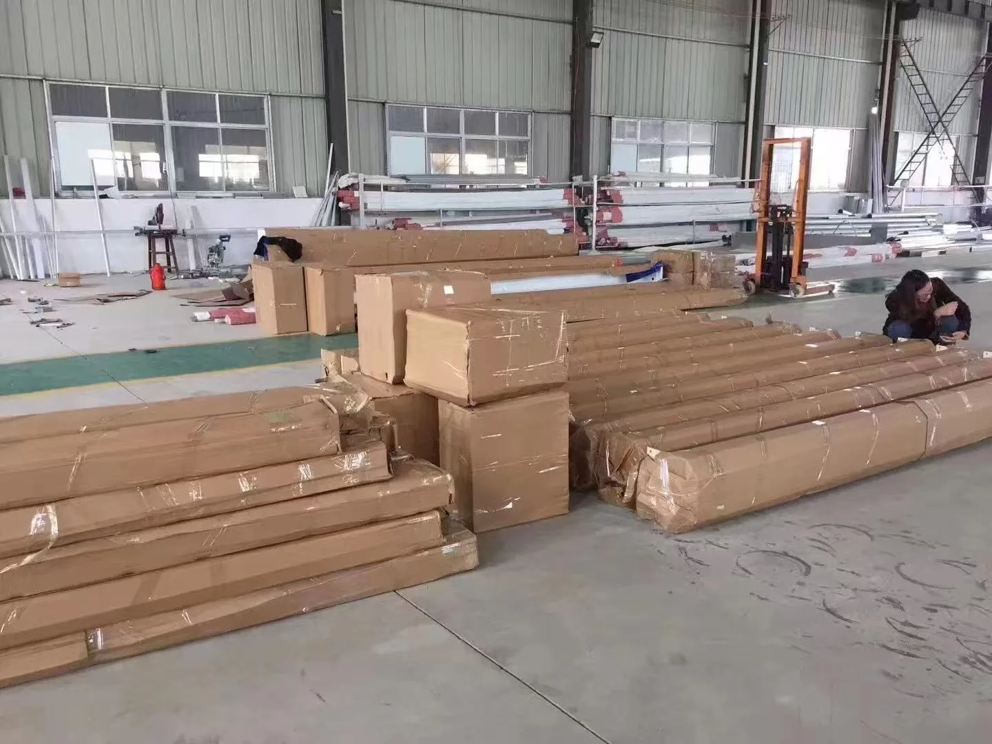 Rolling shutter door parts wrapped for export shipment